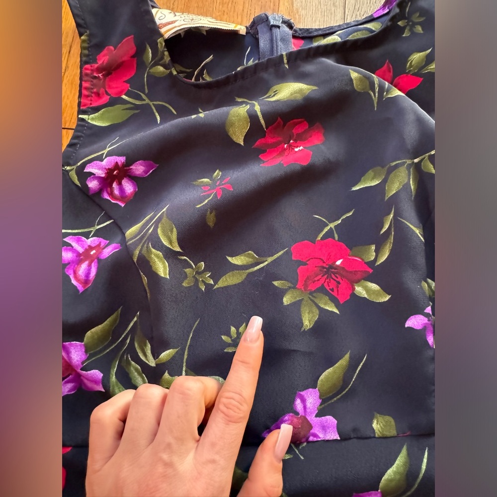 90s Vintage Navy Blue Floral Midi Dress - Picture 6 of 8